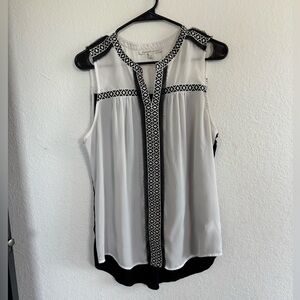 Daniel Rainn Black and White Geometric Trim Blouse